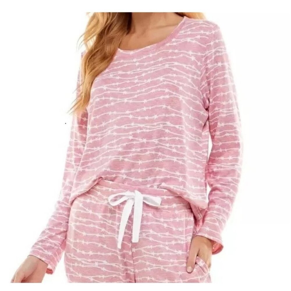 Jaclyn Intimates Women's Soft Knit Lounge Pajama Top, Pink and White, Medium